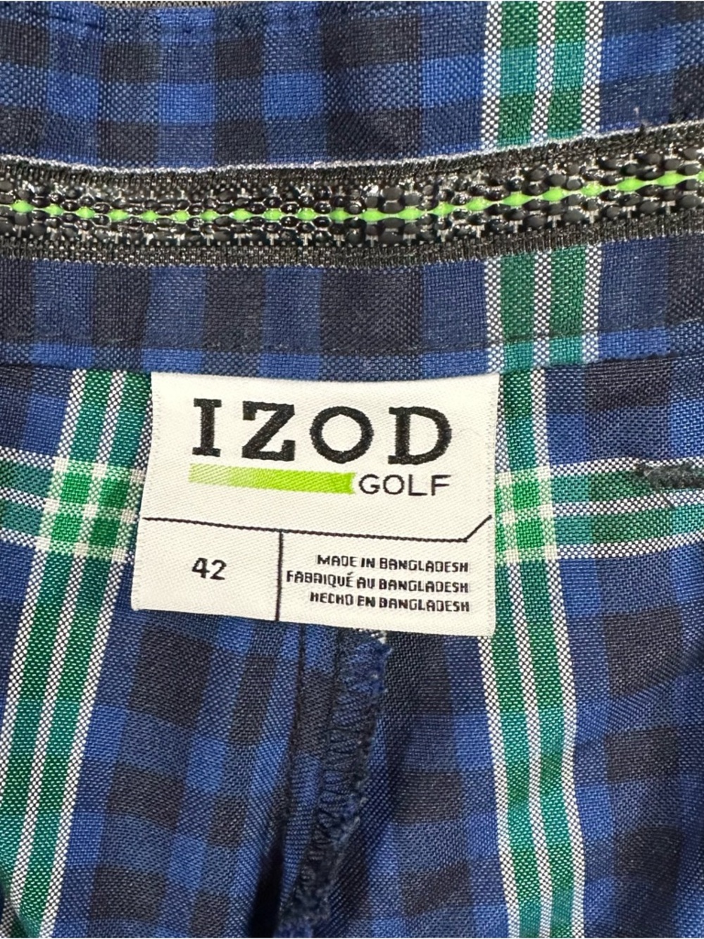 IZOD Golf Plaid Shorts Mens Size 42 Blue Green Performance Stretch - Picture 3 of 6